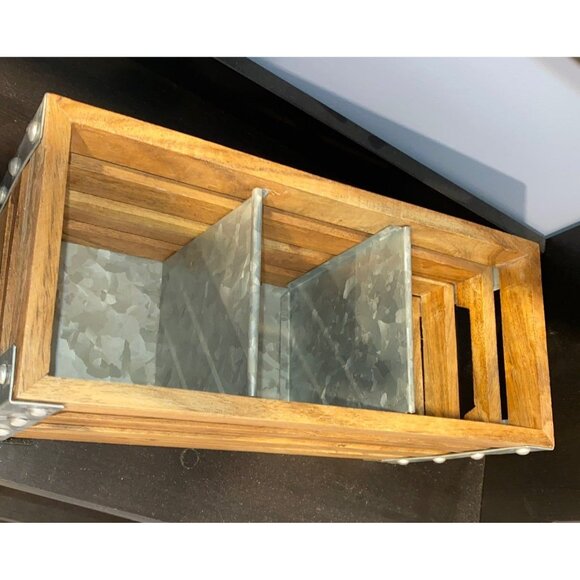 Wooden Utensil Caddy Crate with 3 Sections New WithOut Tags! - Picture 2 of 9